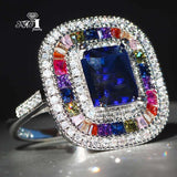 Princess Cut Sapphire Zircon Silver Engagement Wedding Ring