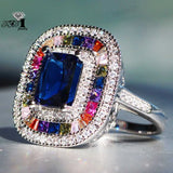 Princess Cut Sapphire Zircon Silver Engagement Wedding Ring