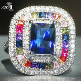 Princess Cut Sapphire Zircon Silver Engagement Wedding Ring