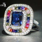 Princess Cut Sapphire Zircon Silver Engagement Wedding Ring