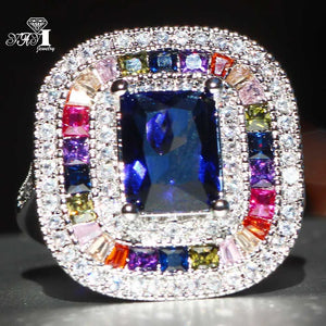 Princess Cut Sapphire Zircon Silver Engagement Wedding Ring