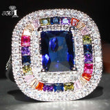 Princess Cut Sapphire Zircon Silver Engagement Wedding Ring