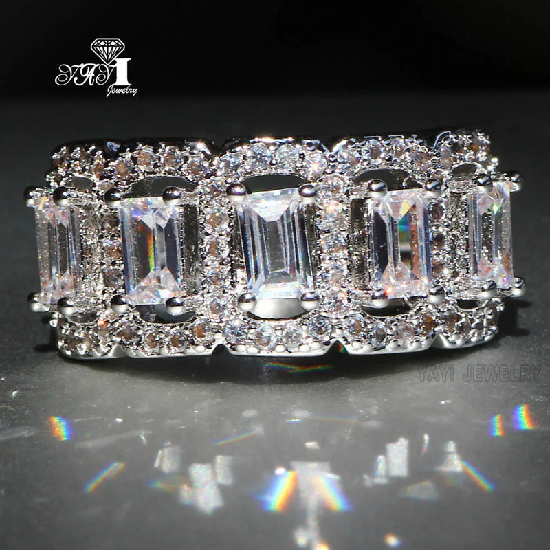 YaYI Princess Cut Moissanite Zircon Silver Engagement Wedding Party Ring
