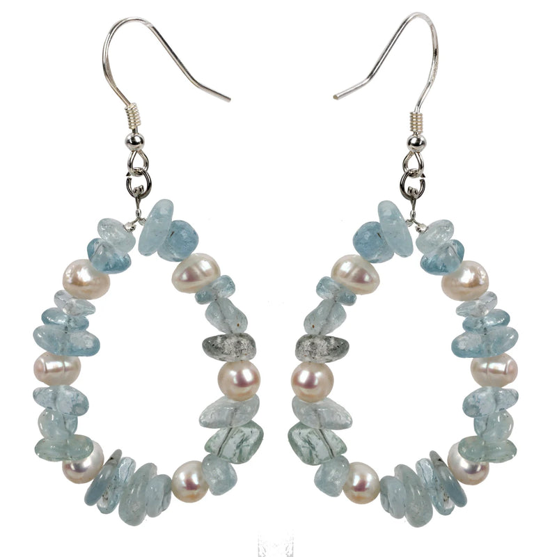 Aquamarine Pearl 925 Sterling Silver Drop Dangle Earrings