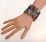 Flower Stretch Wide Bracelet Women Summer Cuff Wedding Bridal Jewelry