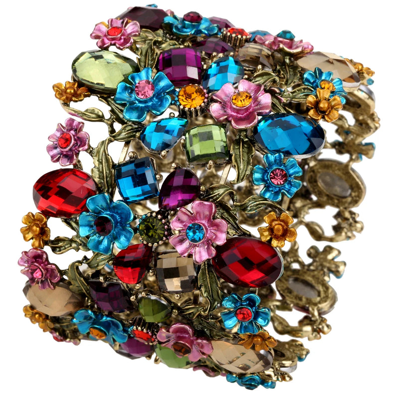 Flower Stretch Wide Bracelet Women Summer Cuff Wedding Bridal Jewelry