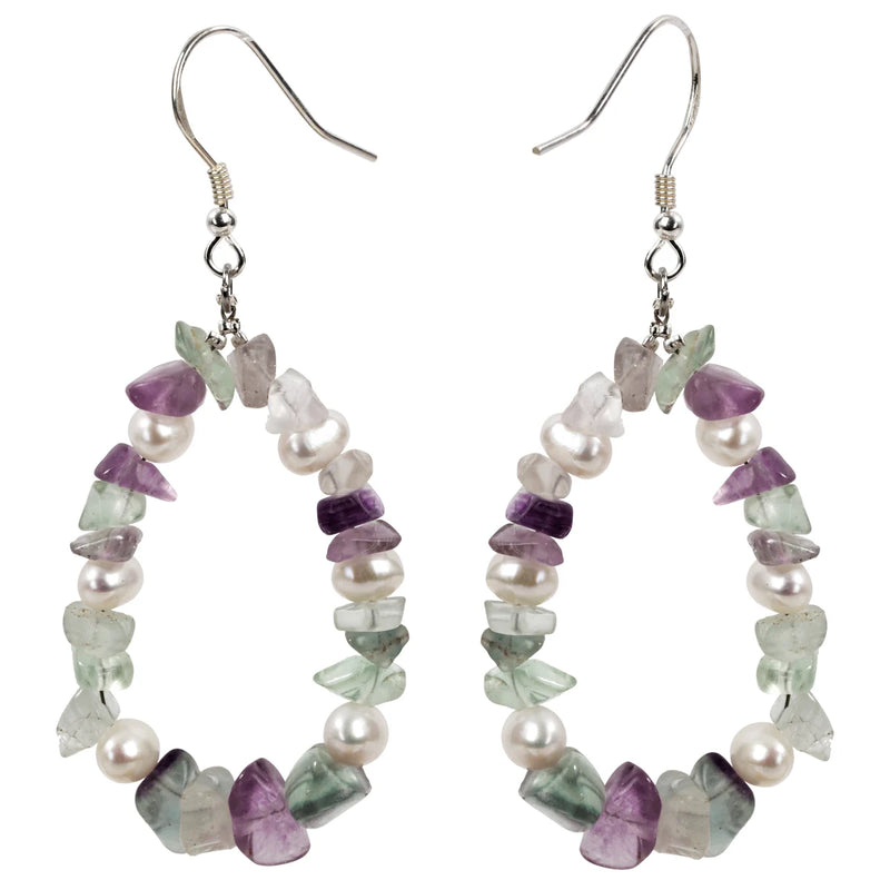 Fluorite Pearl 925 Silver Drop Dangle Earrings for Her
