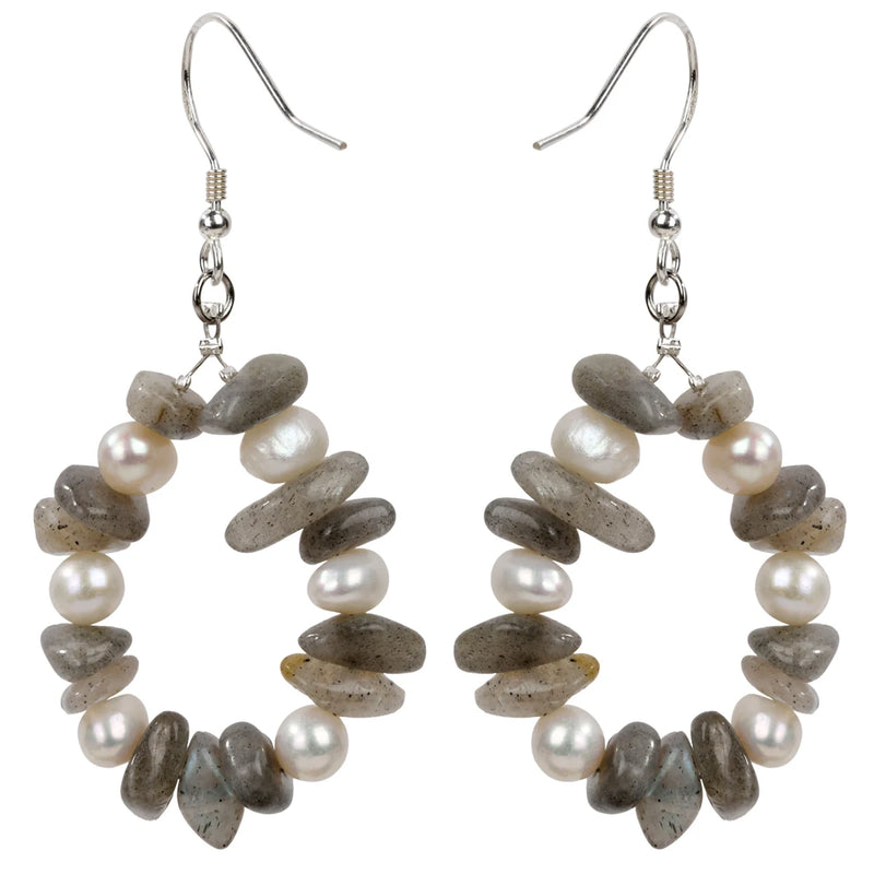 Labradorite Pearl Sterling Silver Dangle Earrings for Women