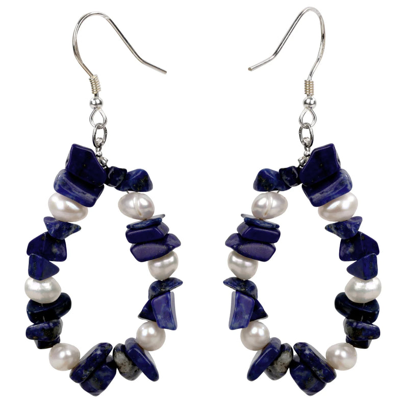 Lapis Lazuli Pearl 925 Silver Drop Earrings for Women