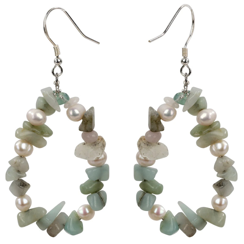 Aventurine Pearl 925 Silver Drop Dangle Earrings for Women