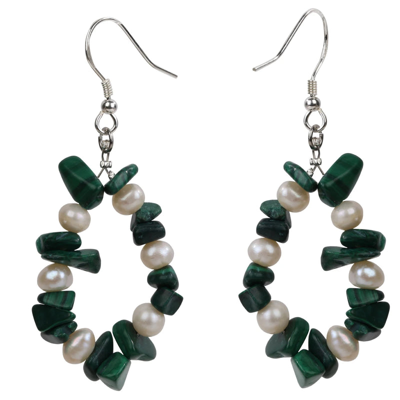 Malachite Pearl 925 Silver Drop Dangle Earrings for Women