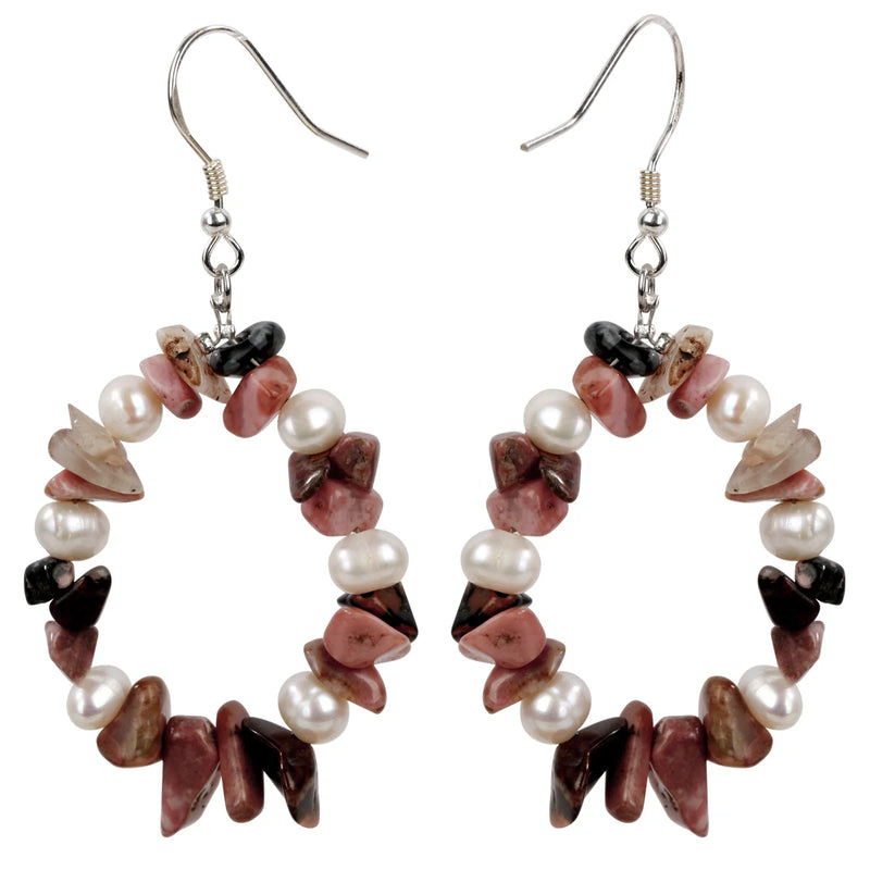 Rhodonite Pearl 925 Silver Drop Dangle Earrings for Women