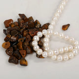Tiger's Eye Pearl Silver Drop Earrings for Women