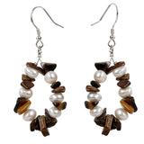 Tiger's Eye Pearl Silver Drop Earrings for Women
