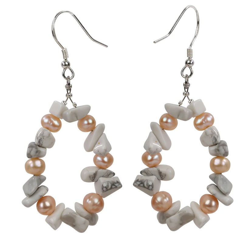 Howlite Pearl 925 Silver Drop Earrings for Women