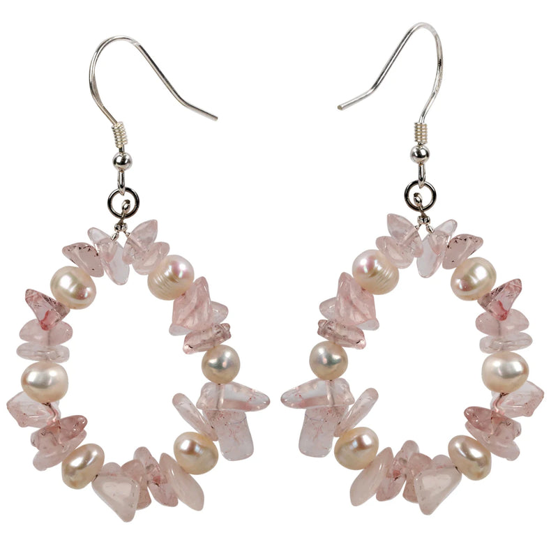 Rose Quartz Pearl 925 Silver Dangle Earrings for Her