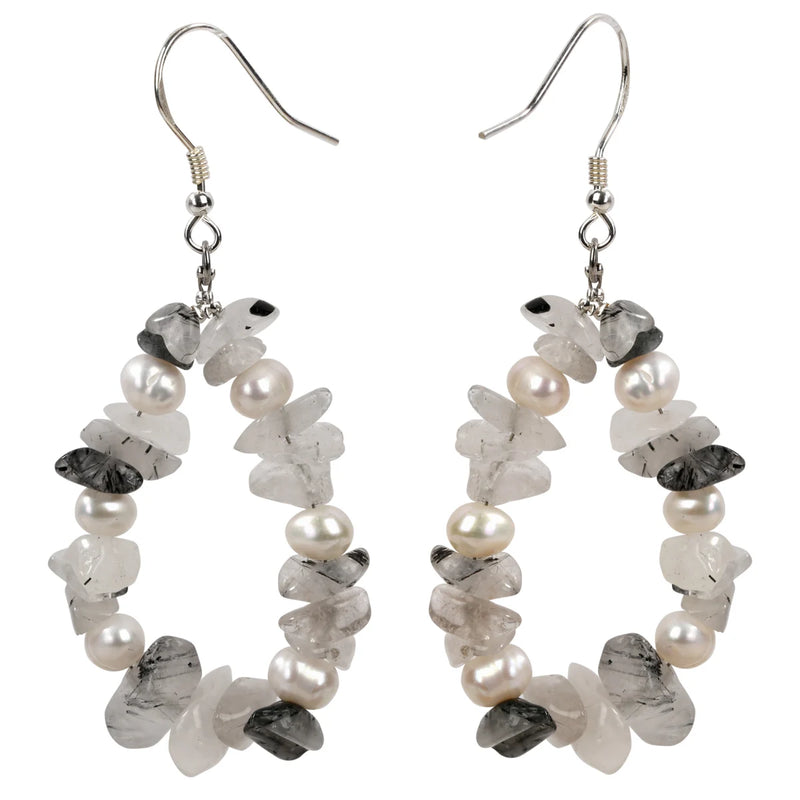 Rutilated Quartz Pearl 925 Silver Dangle Earrings for Women