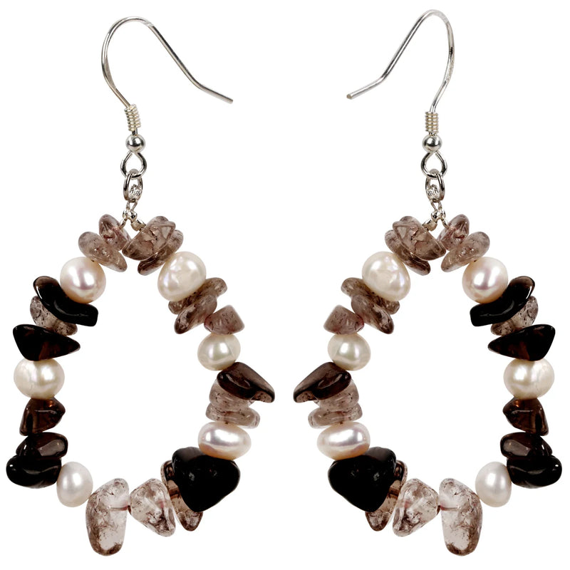 Smoky Quartz Pearl 925 Silver Drop Earrings for Women