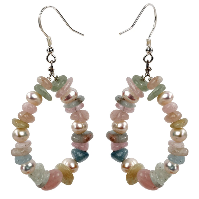 Tourmaline Pearl Silver Drop Dangle Earrings for Women