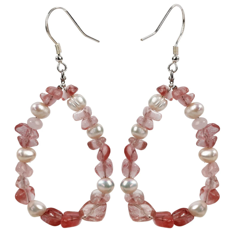 Watermelon Quartz Pearl 925 Sterling Silver Drop Dangle Earrings