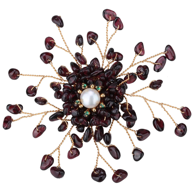 Women Garnet Pearl CZ Pin Brooch Pendant 2 in 1 Jewelry