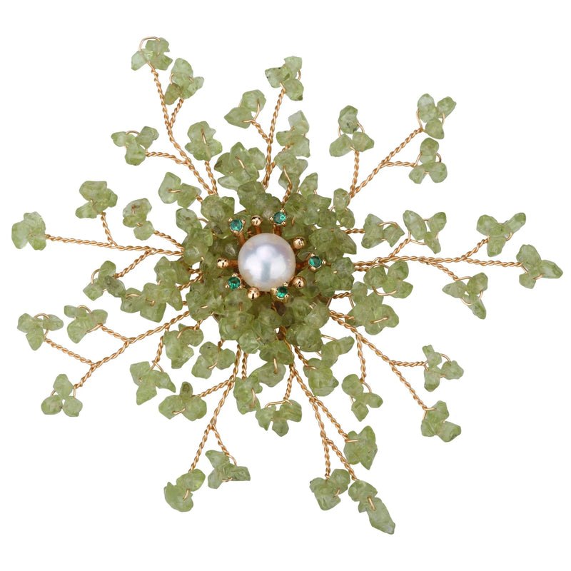 Peridot Pearl CZ Pin Brooch Pendant 2 in 1 Jewelry