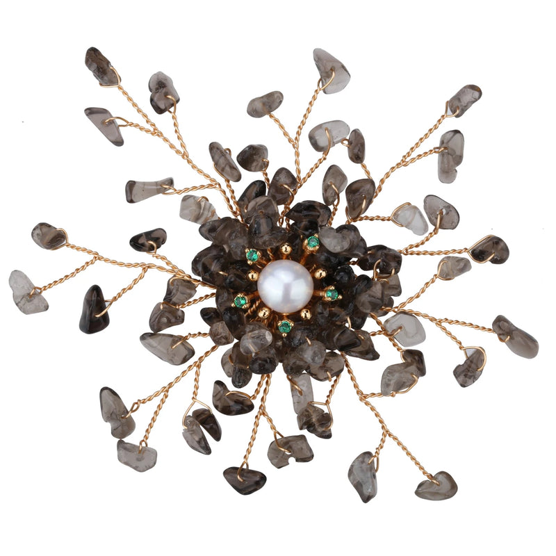 Smoky Quartz Pearl CZ Pin Brooch Pendant Jewelry