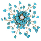 Turquoise Pearl CZ Pin Brooch Pendant 2 in 1 Jewelry