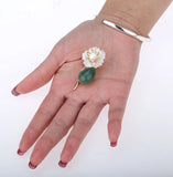 Womens Pearl Aventurine Flower Pin Brooch Pendant 2-in-1 Jewelry