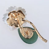 Womens Pearl Aventurine Flower Pin Brooch Pendant 2-in-1 Jewelry