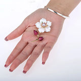 Pearl Red Glazes CZ Shell Flower Pin Brooch Pendant Jewelry