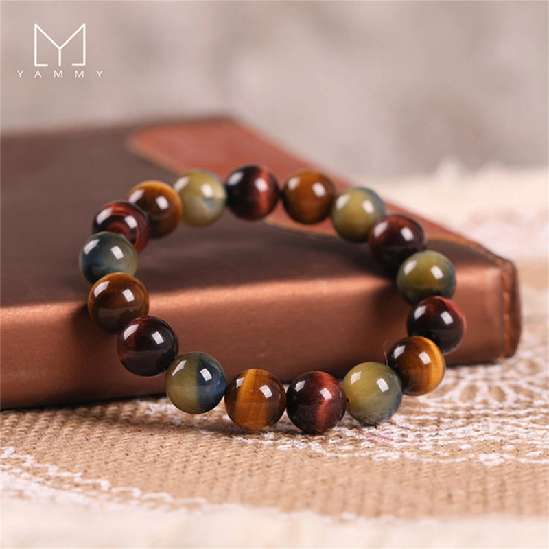Yammy Tiger Eye Stone Bead Bracelet 8-14MM Natural Stone Jewelry