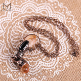Natural Smoky Quartz Moon Pendant Necklace Antique Bronze