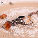 Natural Smoky Quartz Moon Pendant Necklace Antique Bronze