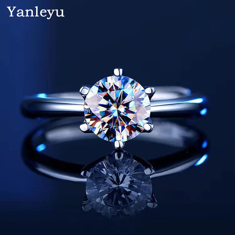 6-Prongs Wedding Ring Solid Silver CZ Engagement Jewelry