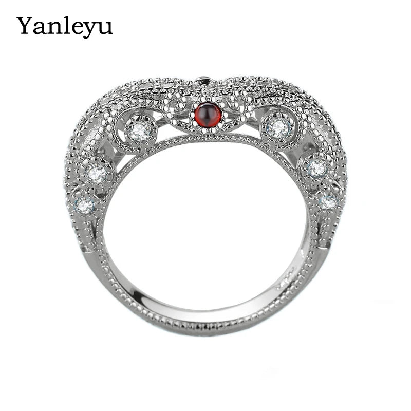 Baroque Vintage Ruby Heart Ring 925 Silver PR271