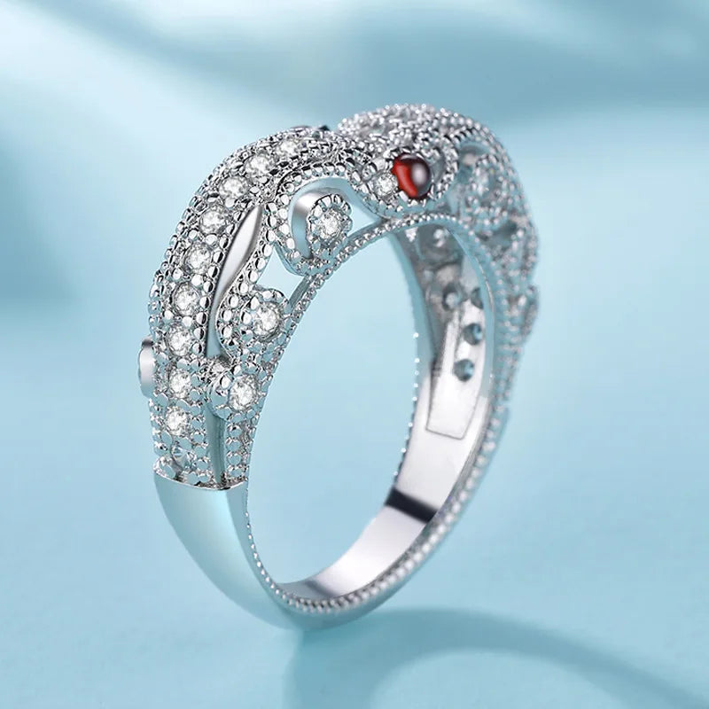 Baroque Vintage Ruby Heart Ring 925 Silver PR271