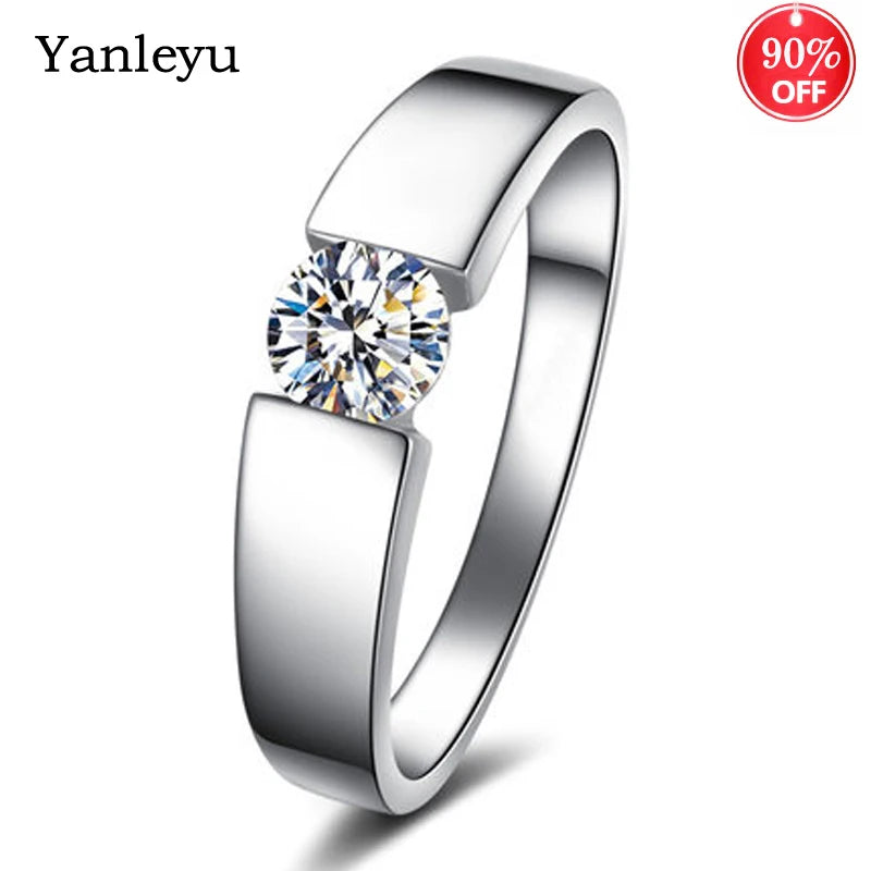 925 Silver CZ Engaggement Ring 5mm Round Men Women Gift