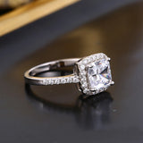 Princess CZ Pillow Ring 925 Silver Wedding Jewelry