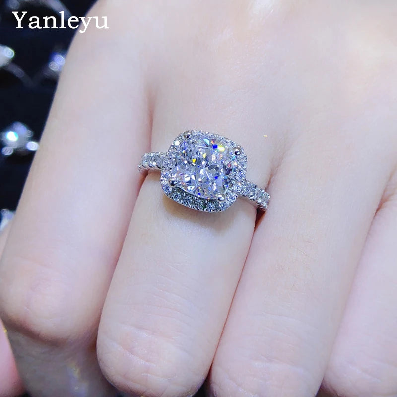 Princess CZ Pillow Ring 925 Silver Wedding Jewelry