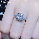 Princess CZ Pillow Ring 925 Silver Wedding Jewelry