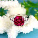 Ruby Red CZ Engagement Ring 925 Silver Wedding Bands
