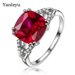 Ruby Red CZ Engagement Ring 925 Silver Wedding Bands