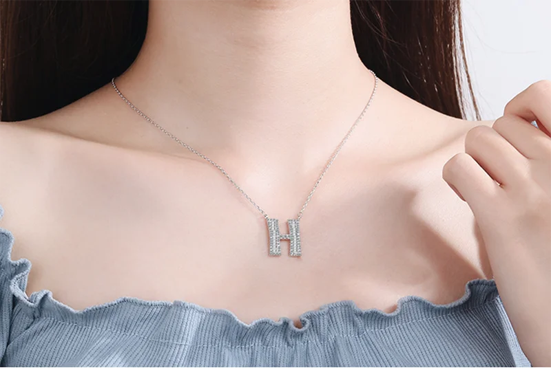 925 Silver Women Girls Name Necklace 26 Letters CZ Pendants PN066