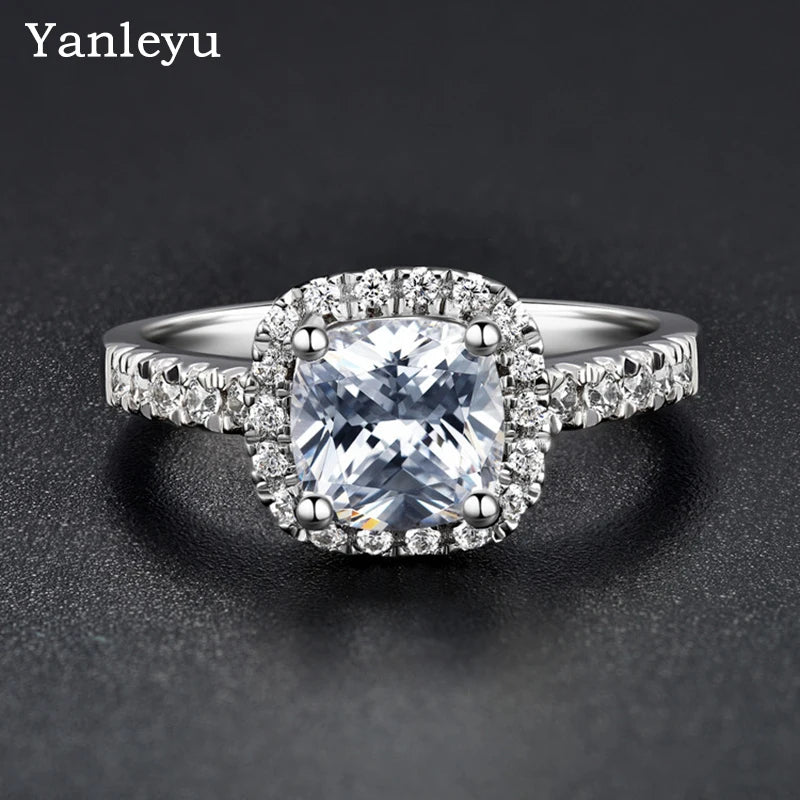 Women's Square Cut CZ Zirconia Silver Wedding Ring Party Jewelry