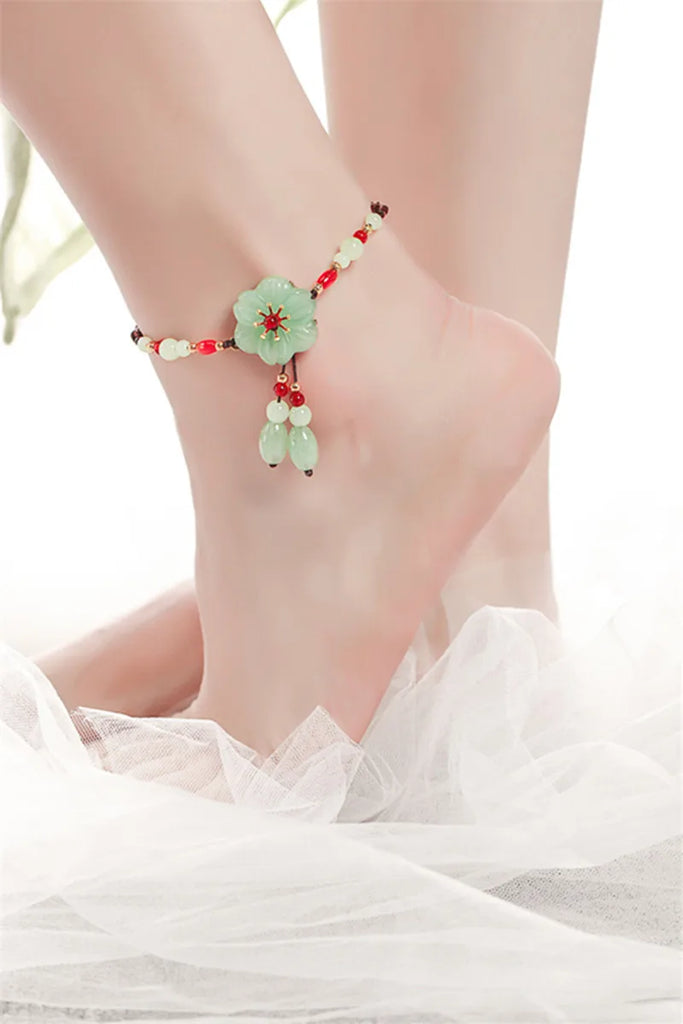Bohemian Glass Glazed Flower Anklets Natural Stone Beach Jewelry