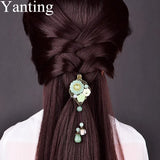 Green Hair Clip Pin Aventurine Water Drop Pendant Resin Flower Hair Jewelry