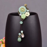 Green Hair Clip Pin Aventurine Water Drop Pendant Resin Flower Hair Jewelry