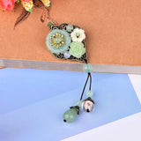 Green Hair Clip Pin Aventurine Water Drop Pendant Resin Flower Hair Jewelry
