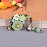 Green Hair Clip Pin Aventurine Water Drop Pendant Resin Flower Hair Jewelry